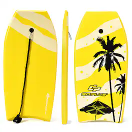 GOPLUS - Body Board 36" Super Lightweight Surfing Board W/ Leash XPE Deck EPS Core - Yellow
