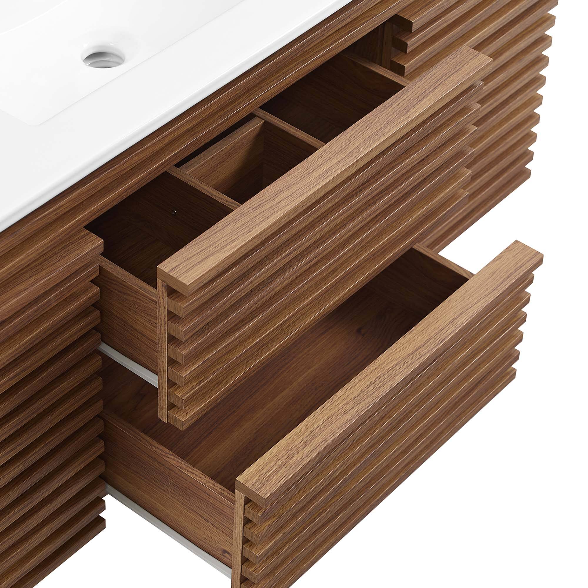 Alt View 6. Modway - Render 48" Wall-Mount Bathroom Vanity Basin Included by Modway - Walnut White.