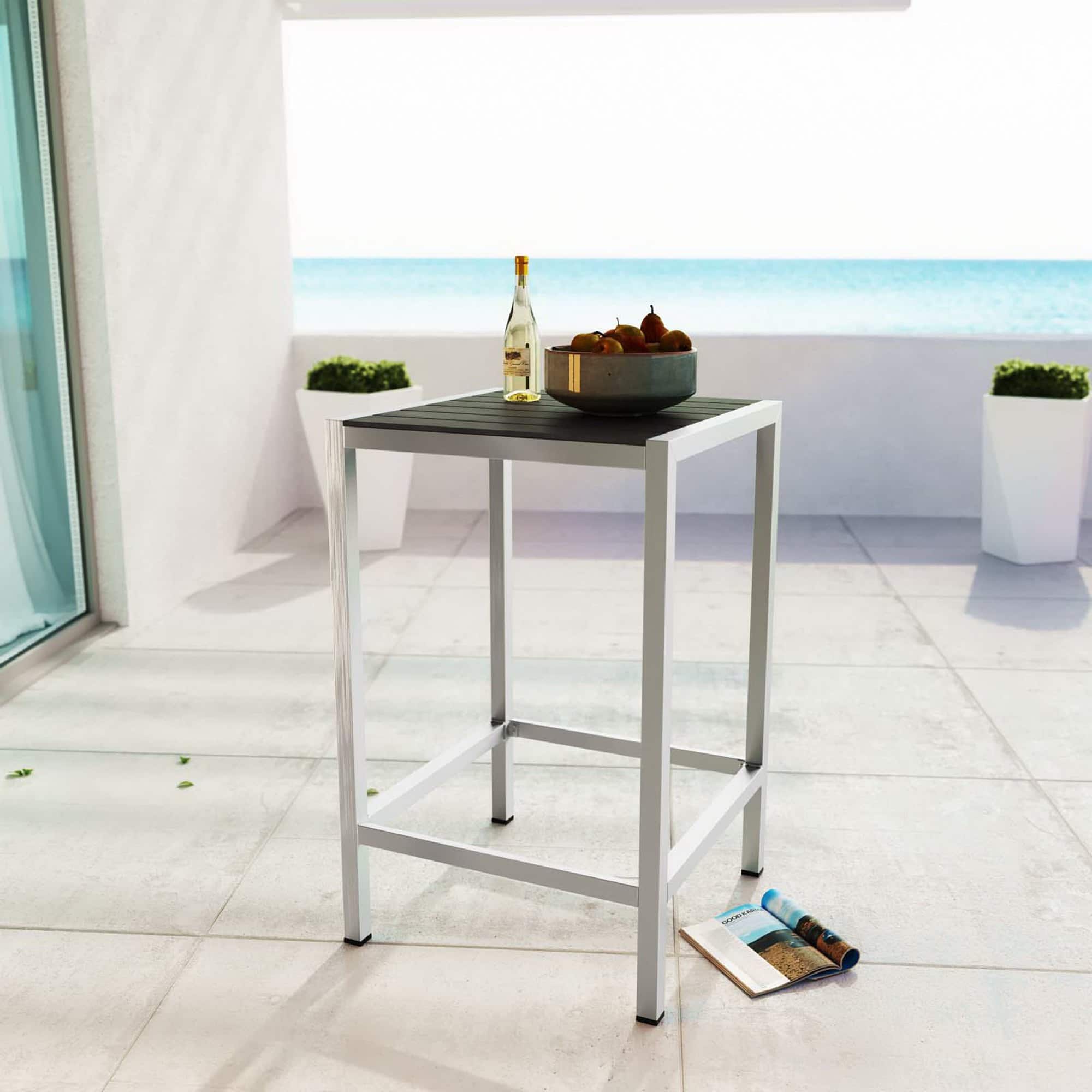 Shore Outdoor Patio Aluminum Bar Table by Modway - Silver Gray