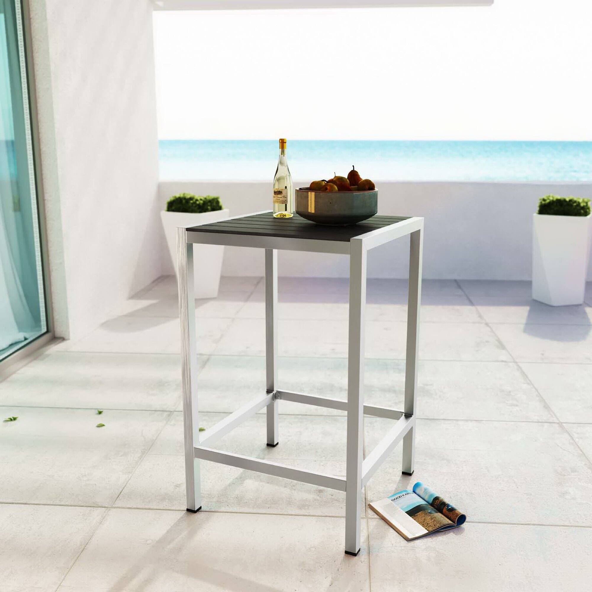 Front. Modway - Shore Outdoor Patio Aluminum Bar Table by Modway - Silver Gray.