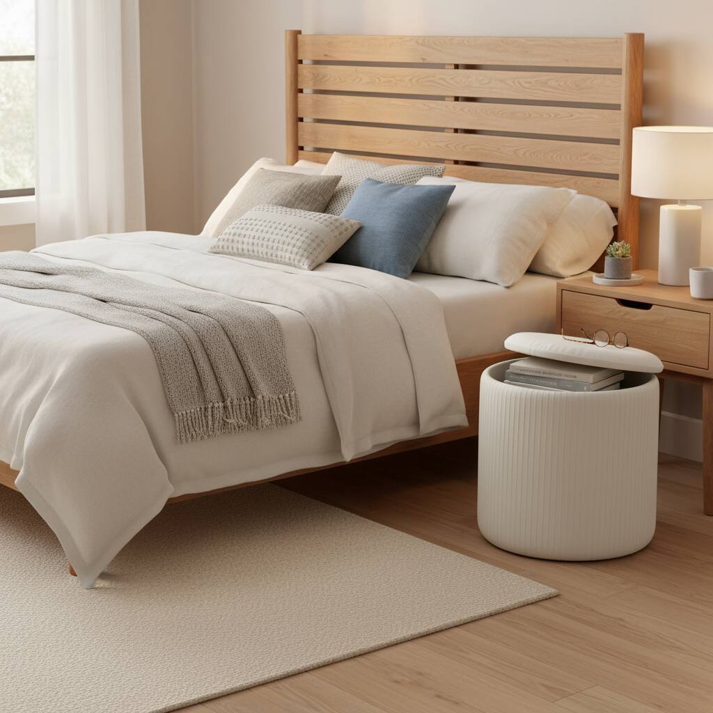 Alt View 5. AOITUN - Ribbed Storage Ottoman Set with Reversible Tray Lid, 2-Piece Nesting Footstool for Living Room, Cream - Cream.