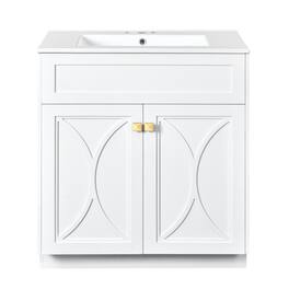 Boyel Living - 30 Inch Modern Bathroom Vanity with Ceramic Sink Soft Close Doors Solid Wood FrameWhite - White