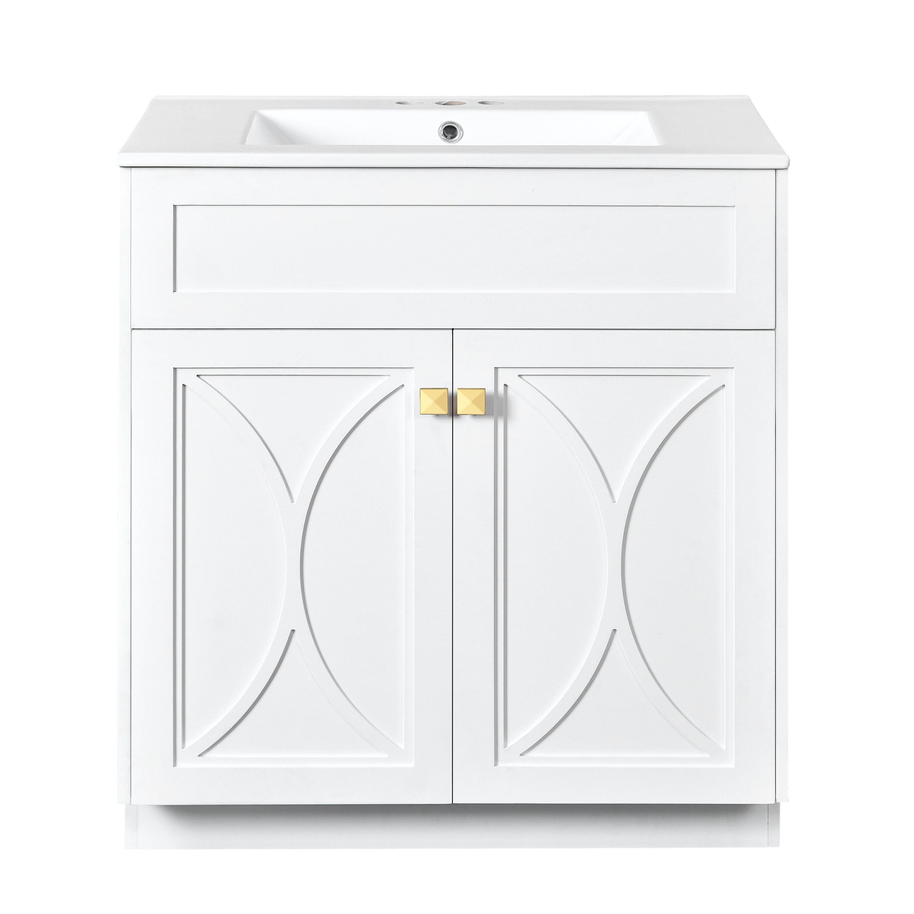 Front. Boyel Living - 30 Inch Modern Bathroom Vanity with Ceramic Sink Soft Close Doors Solid Wood FrameWhite - White.
