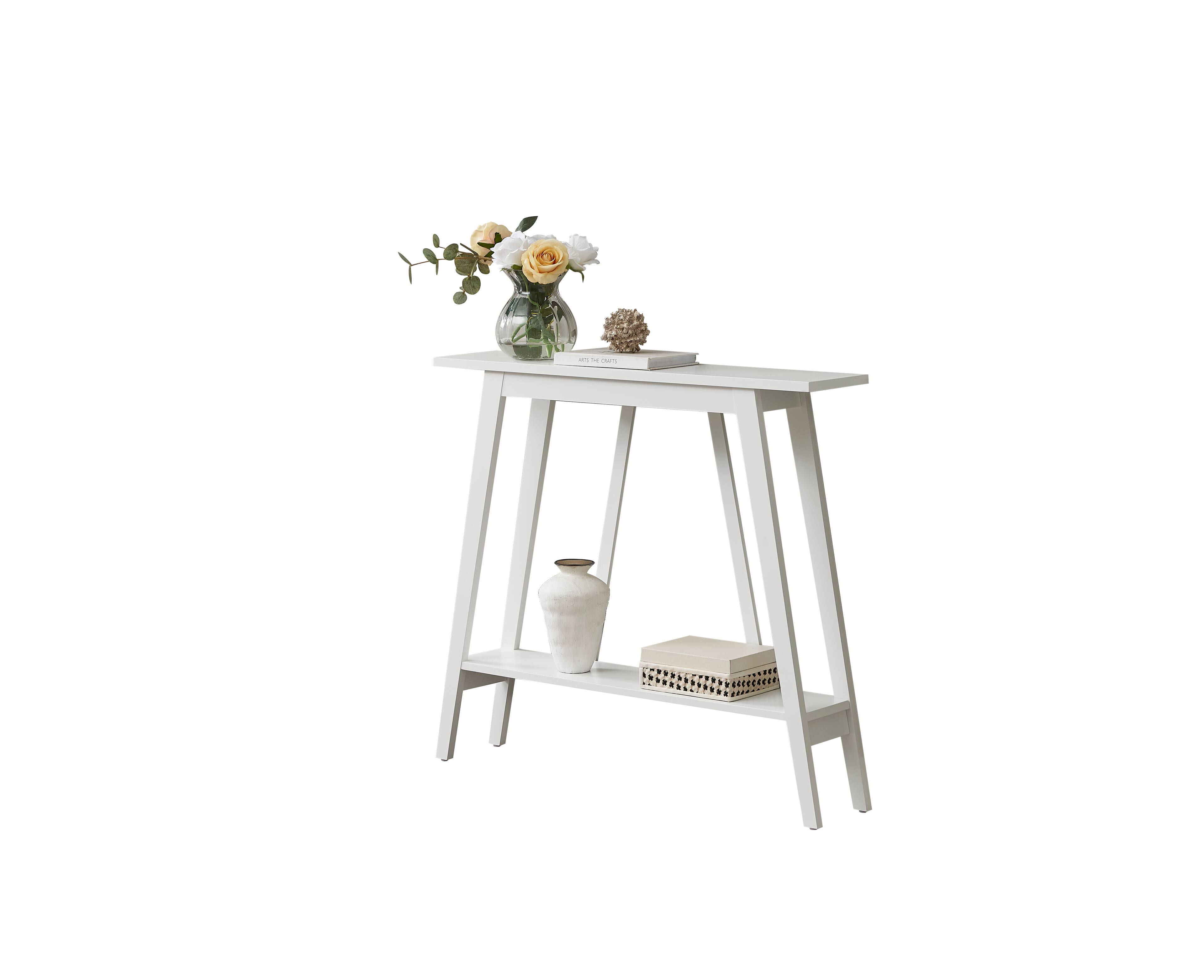 Angle. Kings Brand Furniture - Kings Brand Furniture Conway Console Table Functional Narrow Wood Accent Entryway Table with Storage Shelf - White.