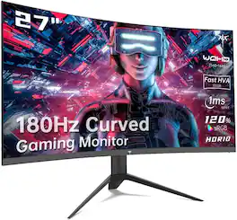 KTC - 27-inch Gaming Monitor 1440P, 1500R Curved, 180Hz Refresh Rate, FreeSync Premium, 1ms Response - Black