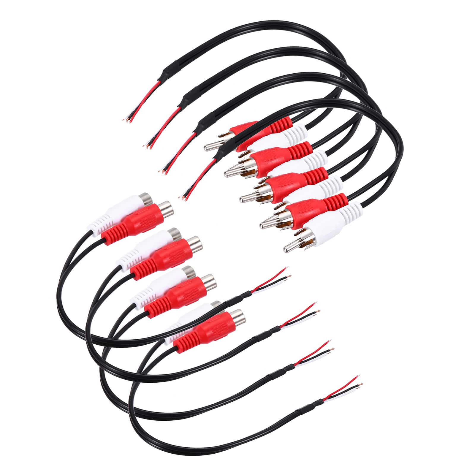 Unique Bargains - 8pcs 8" Open RCA Plug (2-Male 2-Female) to Bare Wire Adapter for Audio Video Amplifier Speaker Wire - Black Red White