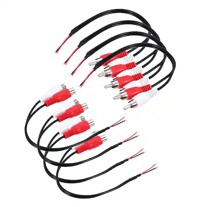 Front. Unique Bargains - 8pcs 8" Open RCA Plug (2-Male 2-Female) to Bare Wire Adapter for Audio Video Amplifier Speaker Wire - Black Red White.