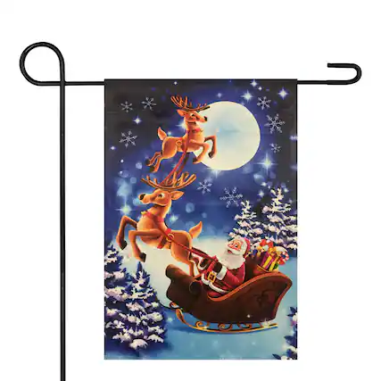 Front. Northlight - Sleigh-Riding Santa Christmas Outdoor Garden Flag - 18" x 12.5" - Blue.