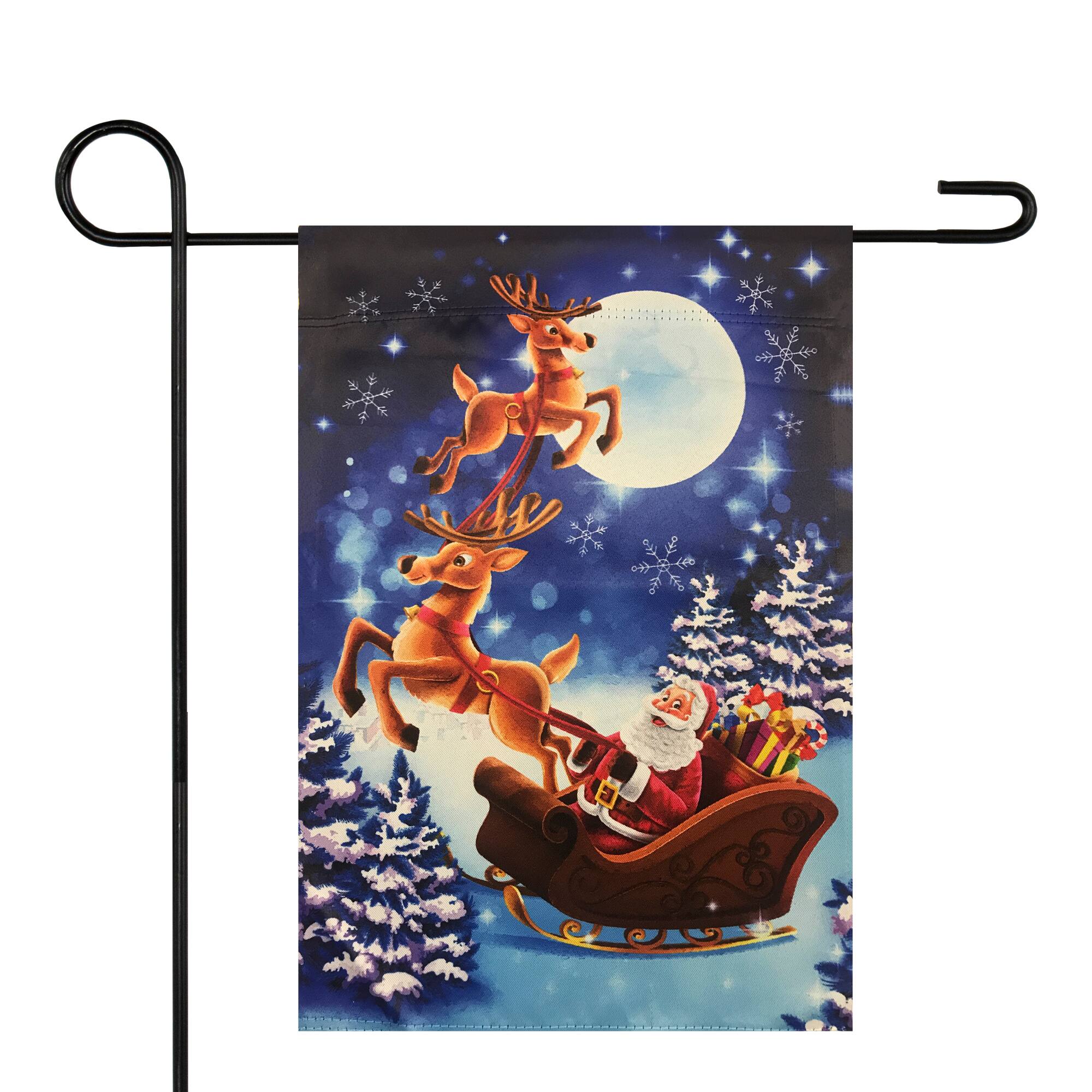 Front. Northlight - Sleigh-Riding Santa Christmas Outdoor Garden Flag - 18" x 12.5" - Blue.