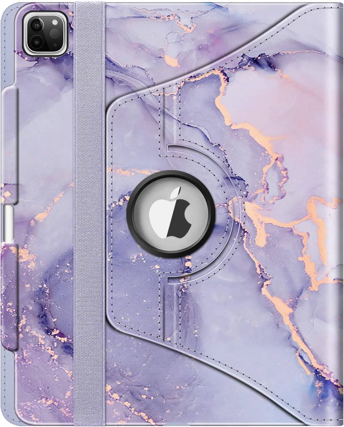 Alt View 4. Fintie - Rotating Case for iPad Pro 12.9 6th/5th/4th/3rd Generation 360° Swivel Stand Shockproof Protective Cover Sleep/Wake - Lilac Marble.
