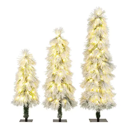 Front. Resenkos - Resenkos 3-Piece Snow Flocked Artificial Christmas Tree Set - LED Lights, Green/White - Green.