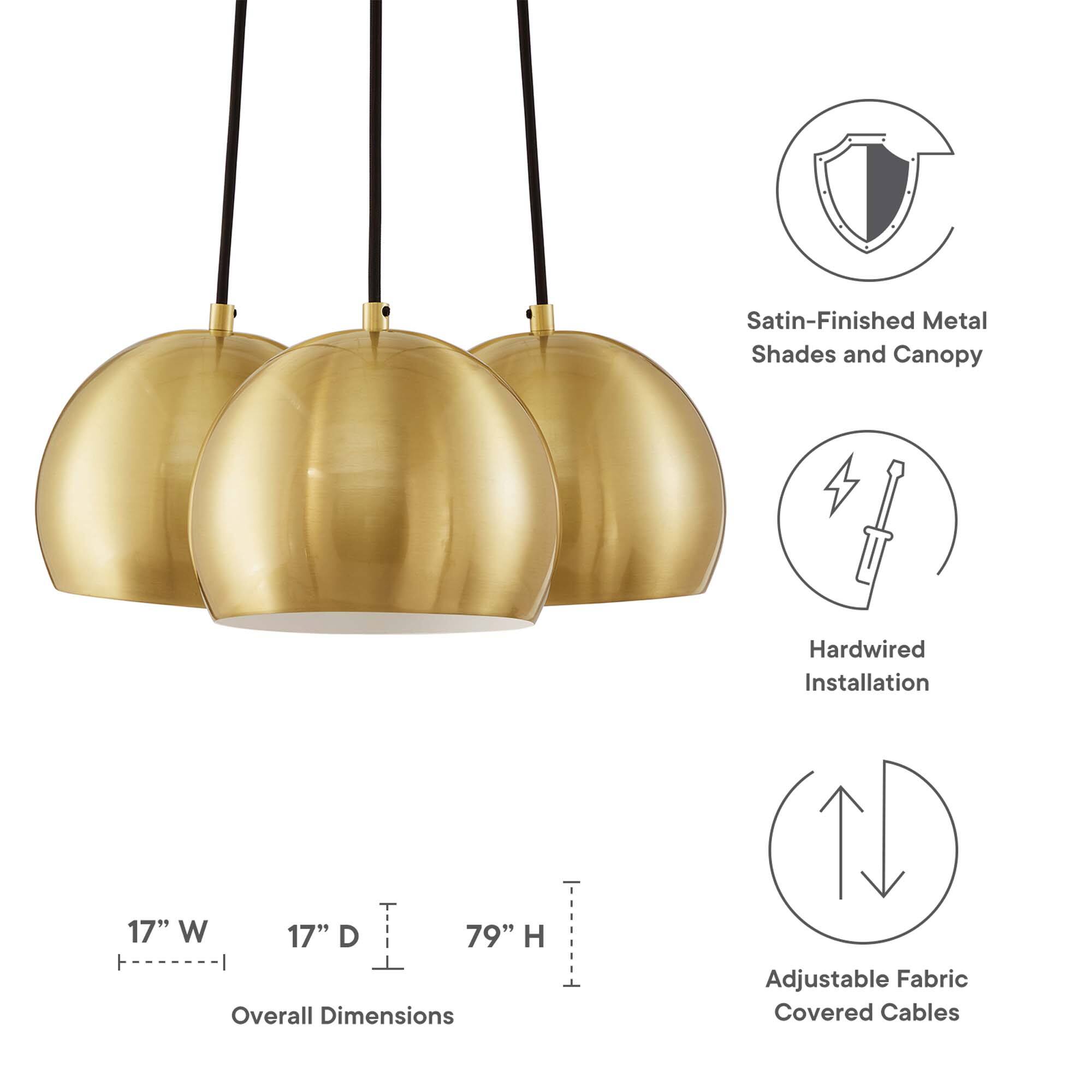 Satin-Finished Metal Shades and Canopy  
Hardwired Installation  
Overall Dimensions: 17" W x 17" D x 79" H  
Adjustable Fabric Covered Cables