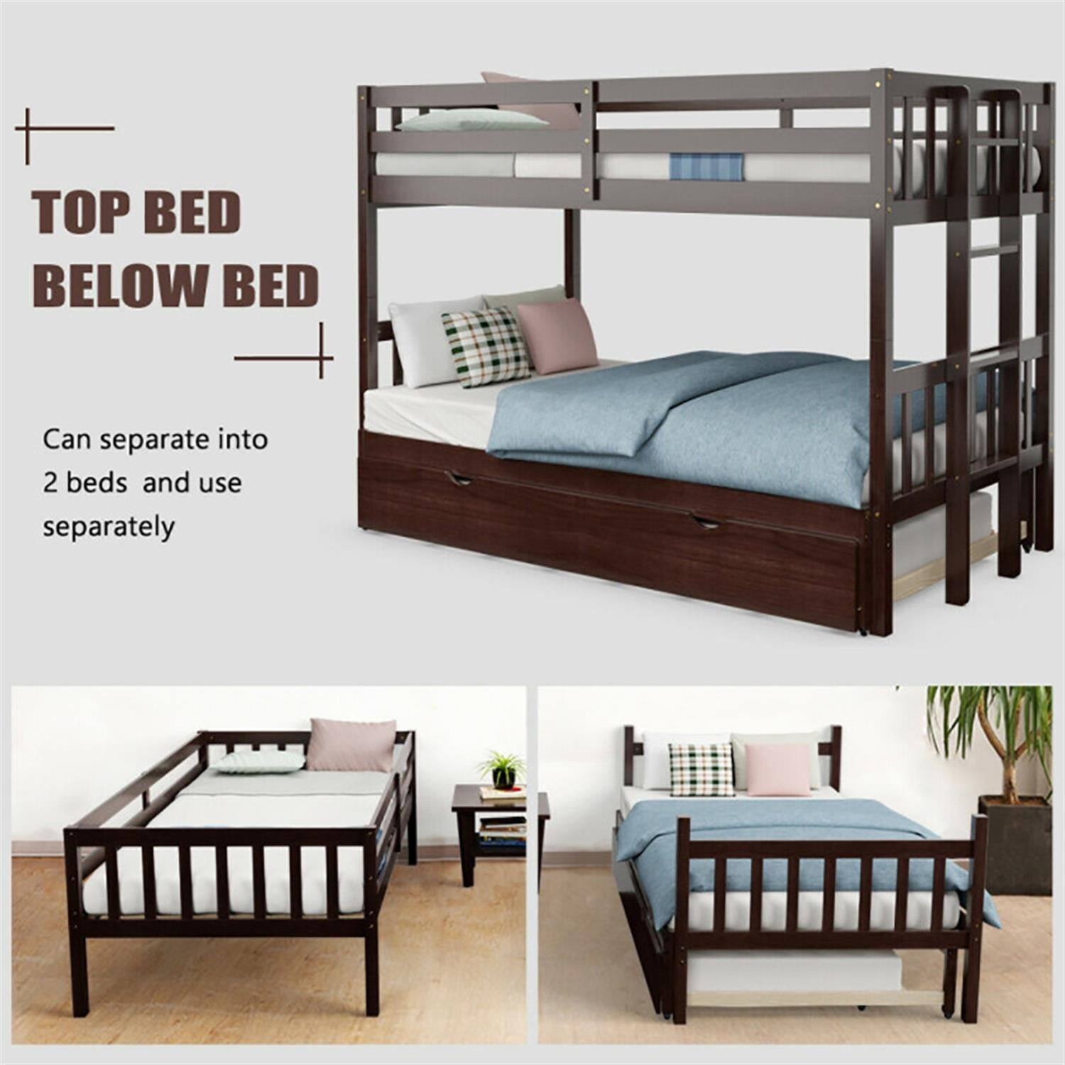 Pefilos Twin Pull Out Bunk Beds with Ladder in the Steps and a Trundle ...