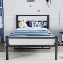 LUCKY ONE - Twin Size Metal Platform Bed frame with Headboard, Sturdy Metal Frame - Black