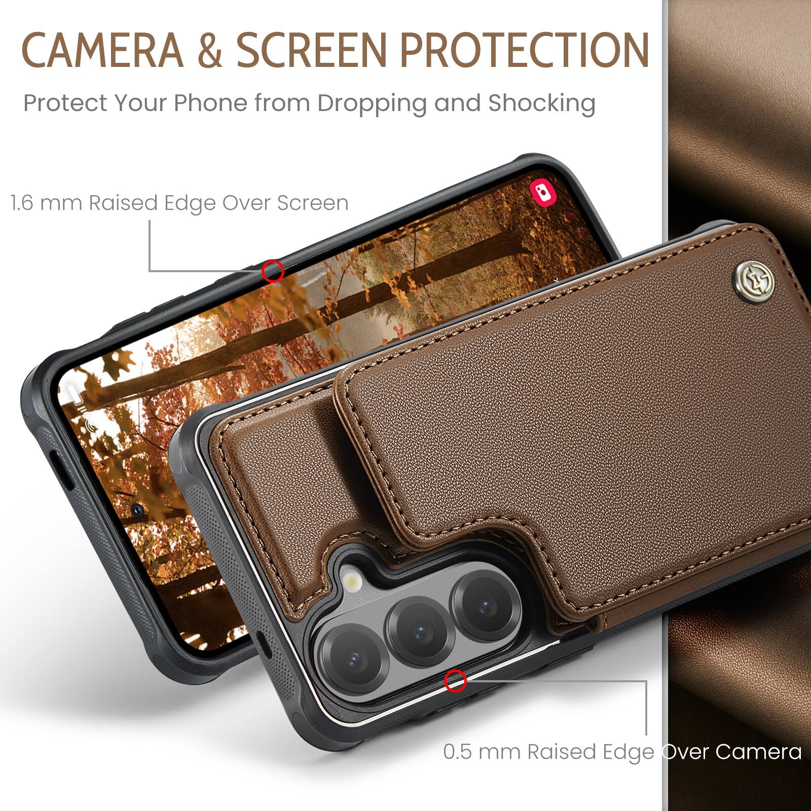 CAMERA & SCREEN PROTECTION  
Protect Your Phone from Dropping and Shocking  

1.6 mm Raised Edge Over Screen  
0.5 mm Raised Edge Over Camera