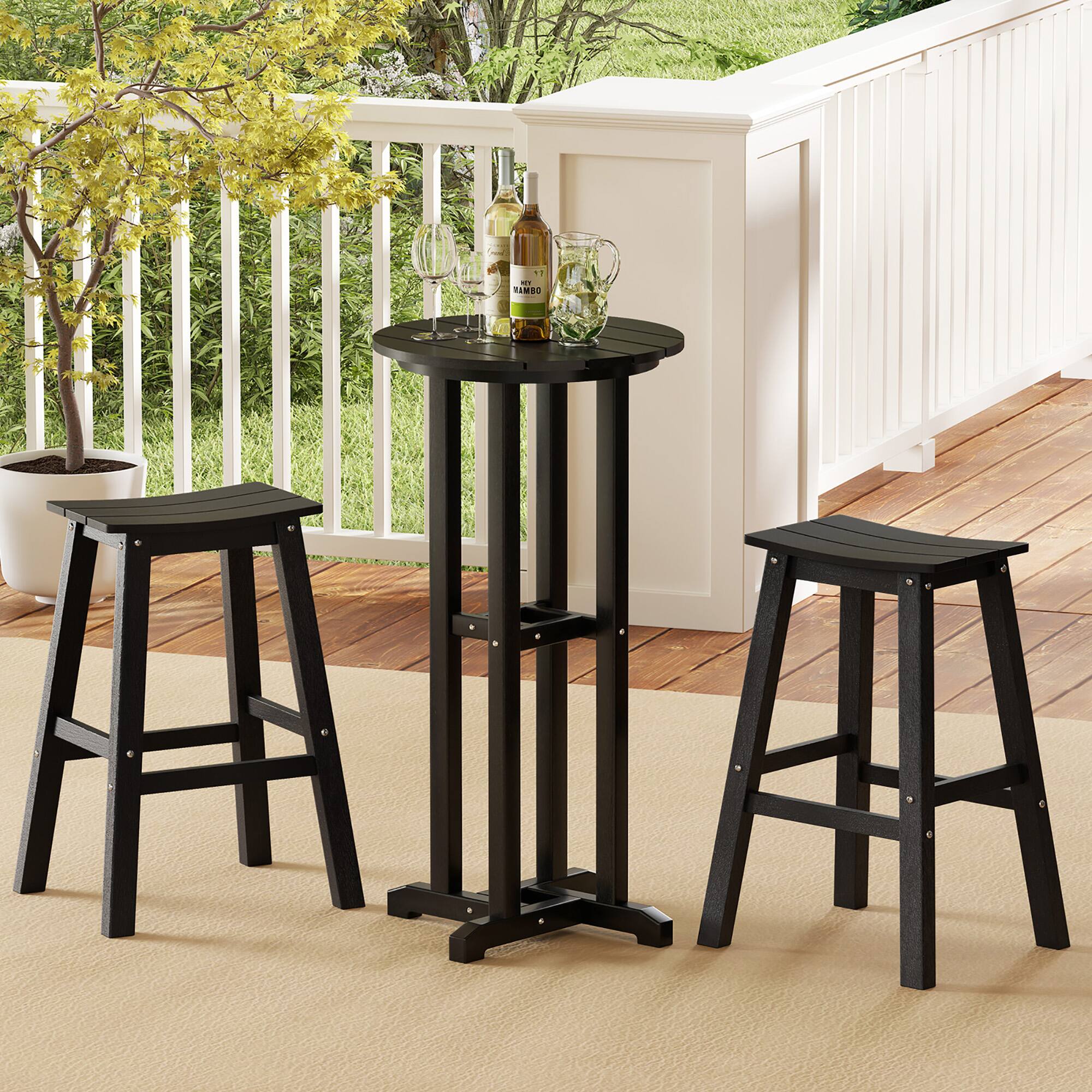 Alt View 5. Gymax - Gymax 21.5'' Round Bar Table Patio HDPE Bar Height Dining Table w/ Slatted Tabletop Black - Black.