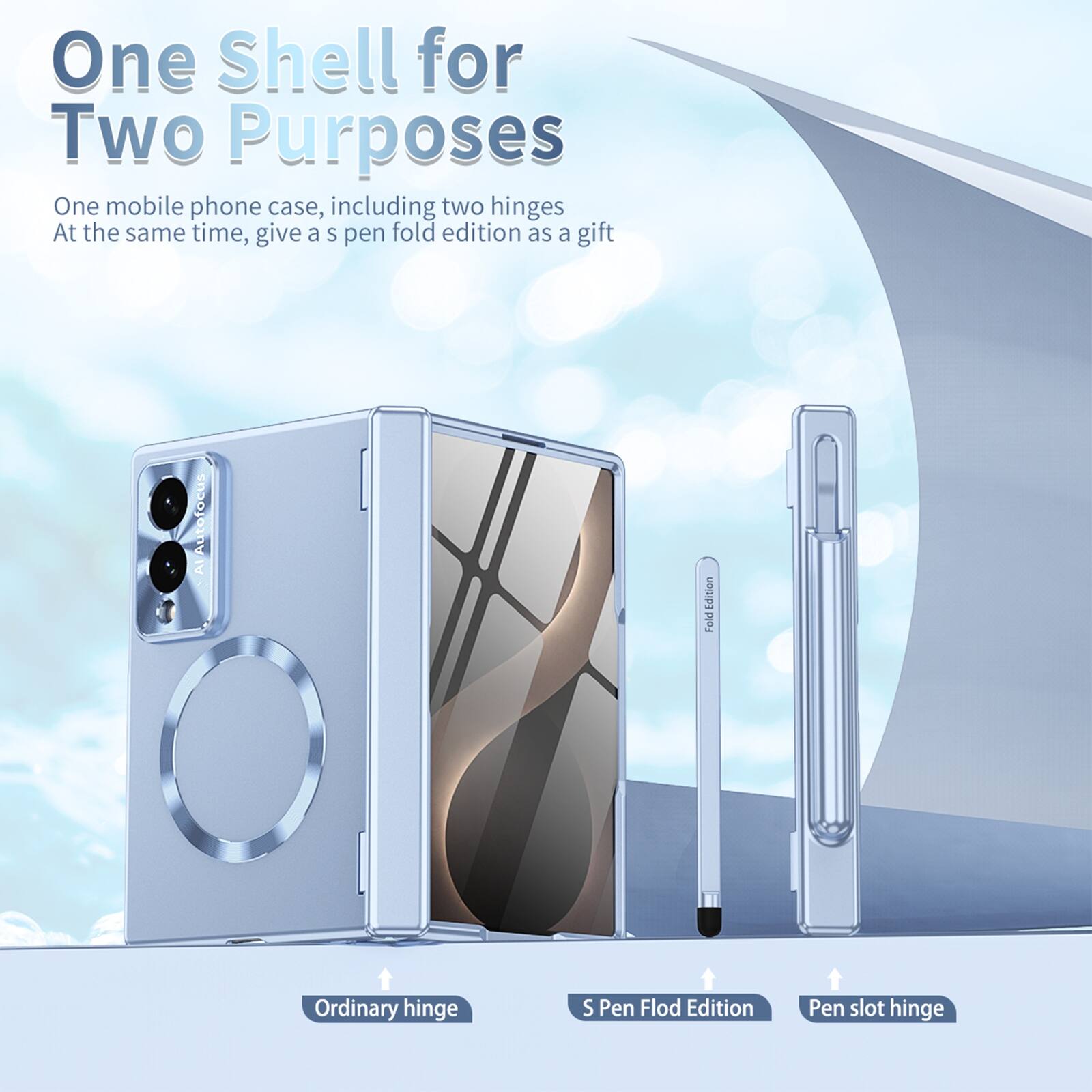 One Shell for Two Purposes  
One mobile phone case, including two hinges  
At the same time, give a S pen fold edition as a gift  

AI Autofocus  
Edition Fold  

Ordinary hinge  
S Pen Fold Edition  
Pen slot hinge