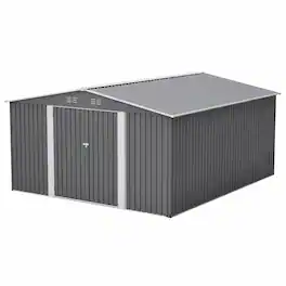 RYHNUYNE - 12x14 ft Metal Shed Large Garden Tool House Lockable Doors Weatherproof Light - Gray