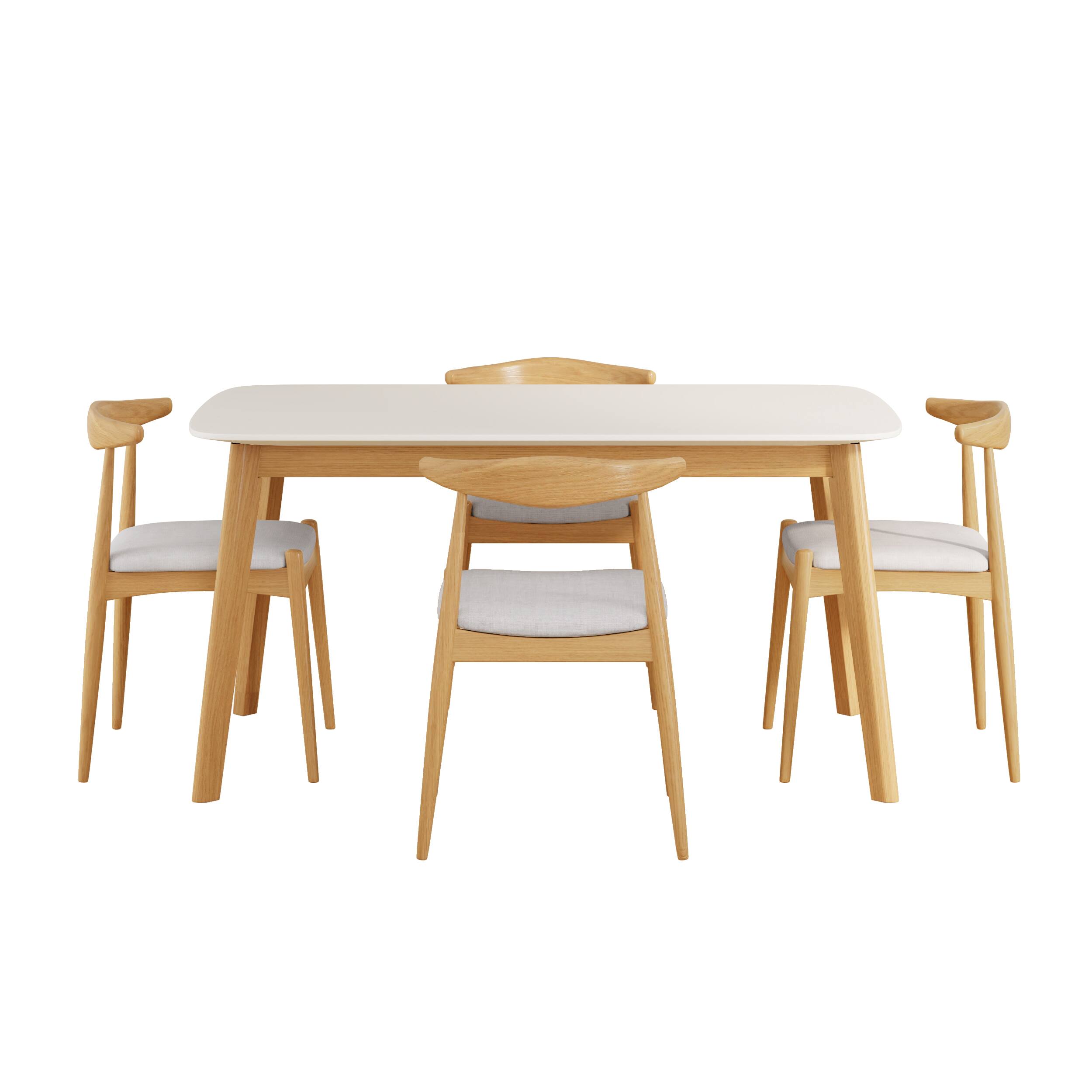 Alt View 1. TinyHomie - 5-Piece Mid-Century Modern Dining Set - Solid Wood Frame Table and 4 Beige Upholstered Chairs - Beige and White and Oak.