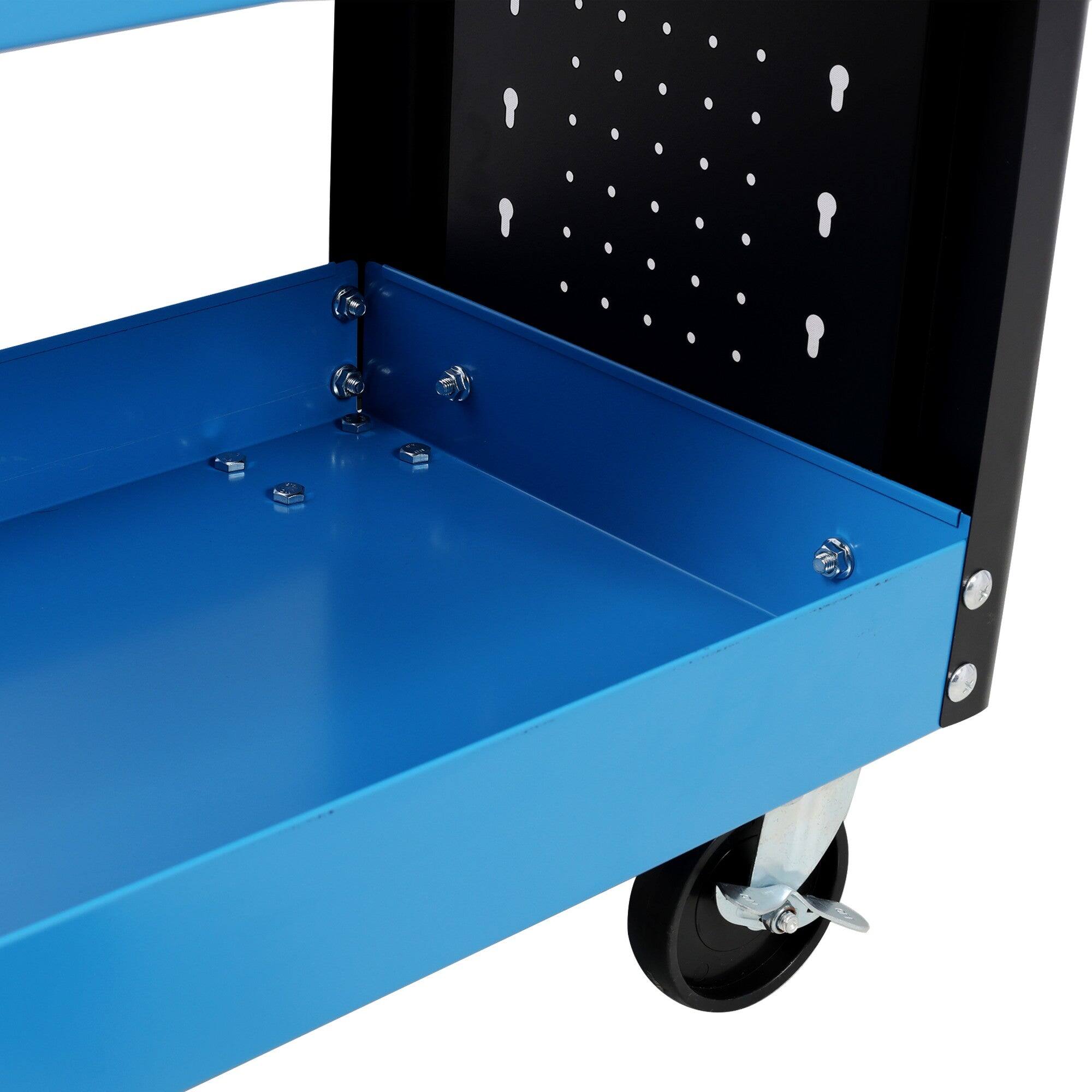 Alt View 2. Boyel Living - 15 Inches 3 Tier Blue Steel Rolling Utility Tool Cart With Pegboard For Garage - Blue.