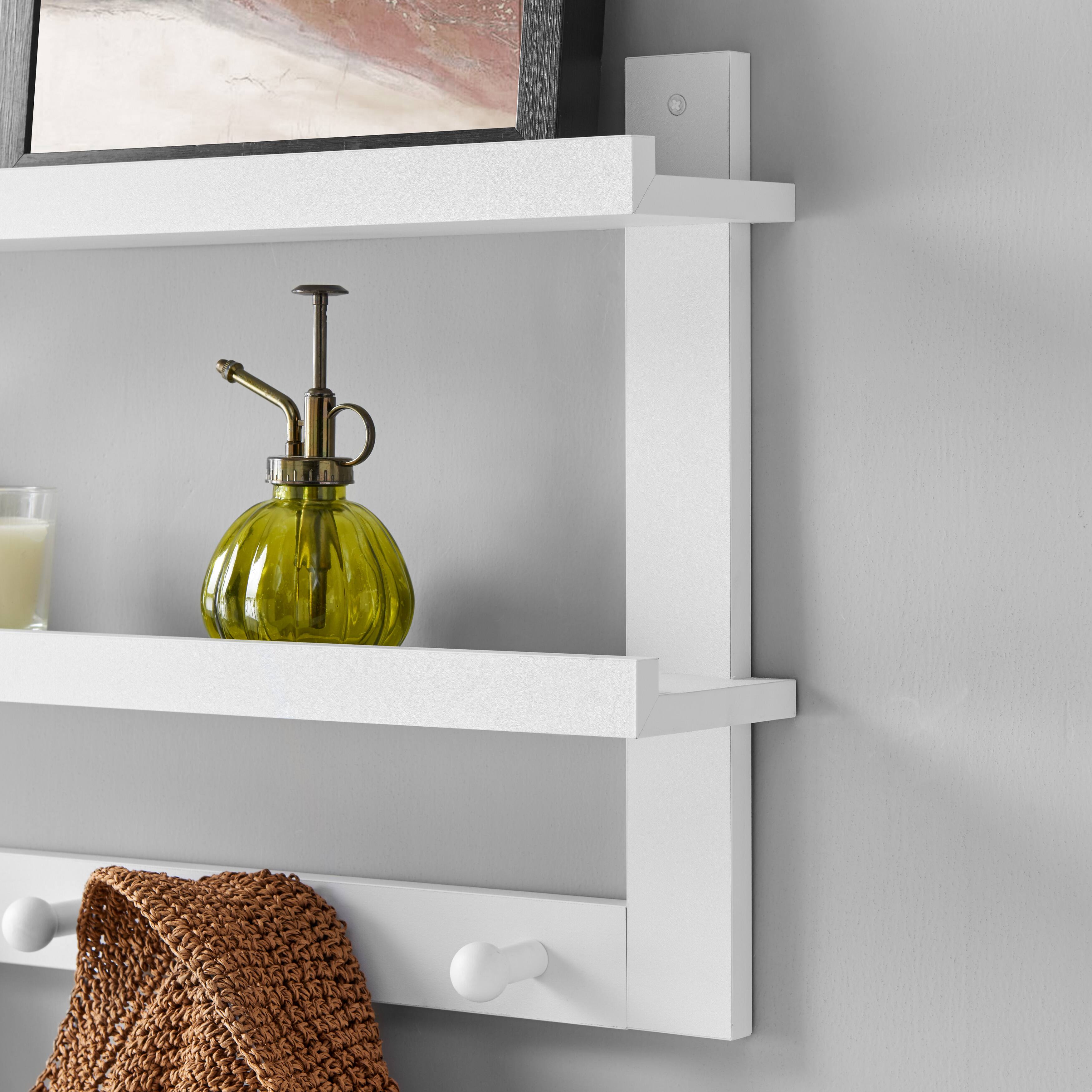 Alt View 1. Danya B - Two-Tier Ledge Shelf Wall Organizer with Five Hanging Hooks - White - White.