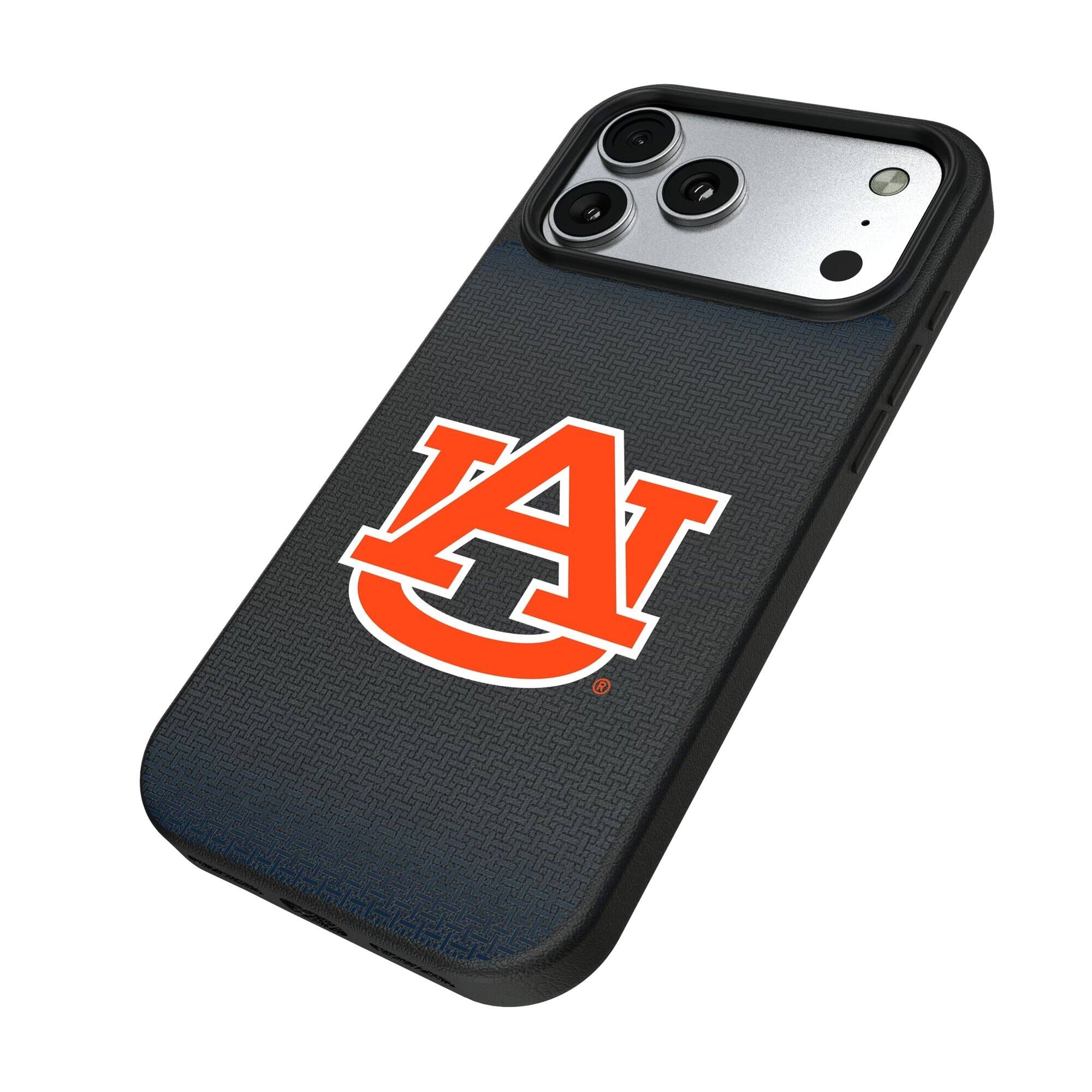 Alt View 1. Keyscaper - Auburn Tigers Linen Logo iPhone Magnetic Bump Case - 15 Pro Max - Black.