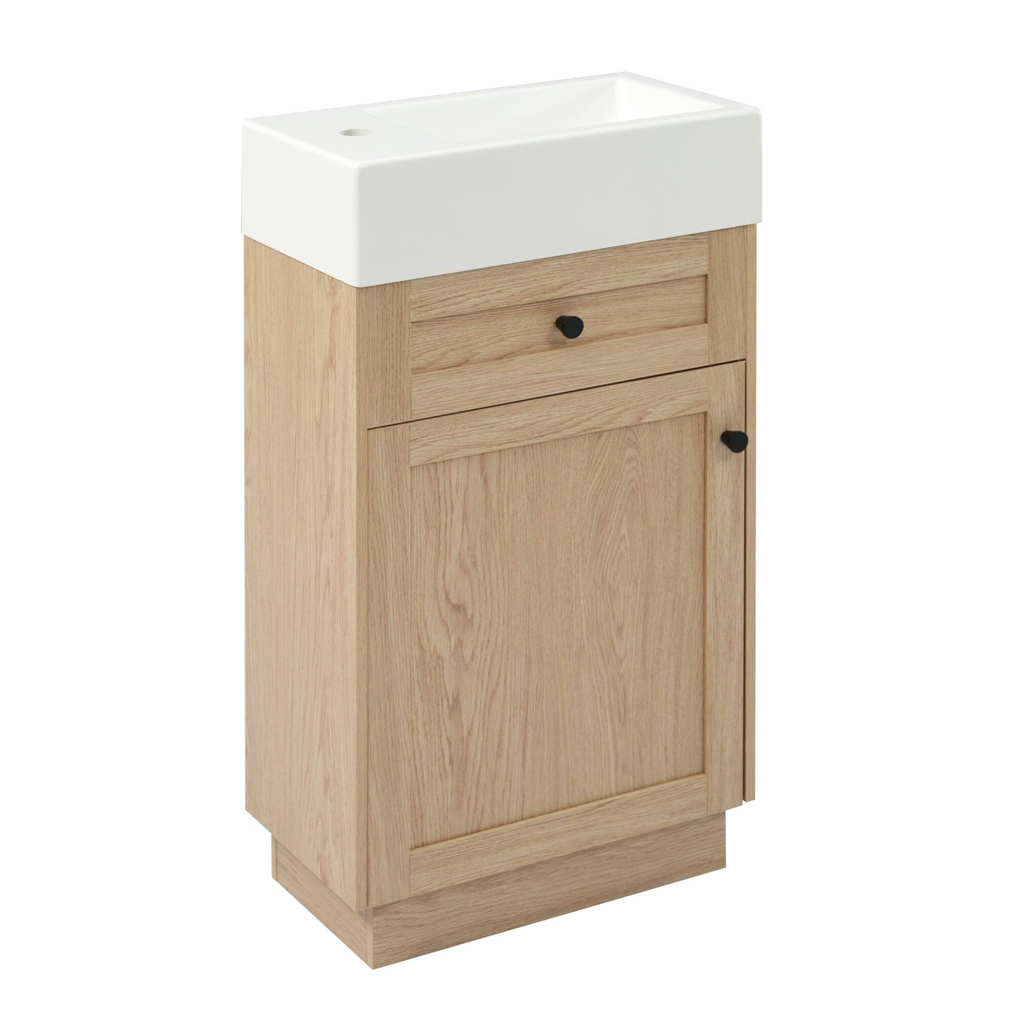 Back. Boyel Living - 18.5 Inch Bathroom Vanity with Resin Sink MDF Cabinet Adjustable Shelf Reversible Door Wood Grain Melamine Finish - Wood.