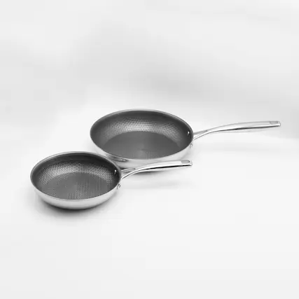Front. Kucht - KUCHT Culinary Professional 2-Piece Honeycomb Non-stick Pan Set - Stainless Steel.