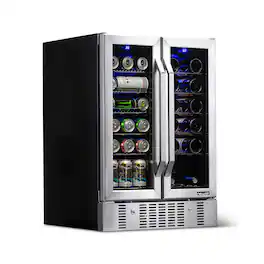 NewAir - 24" Built-in Dual Zone 18 Bottle and 58 Can Wine and Beverage Fridge with French Doors & Chrome Shelves - Stainless Steel