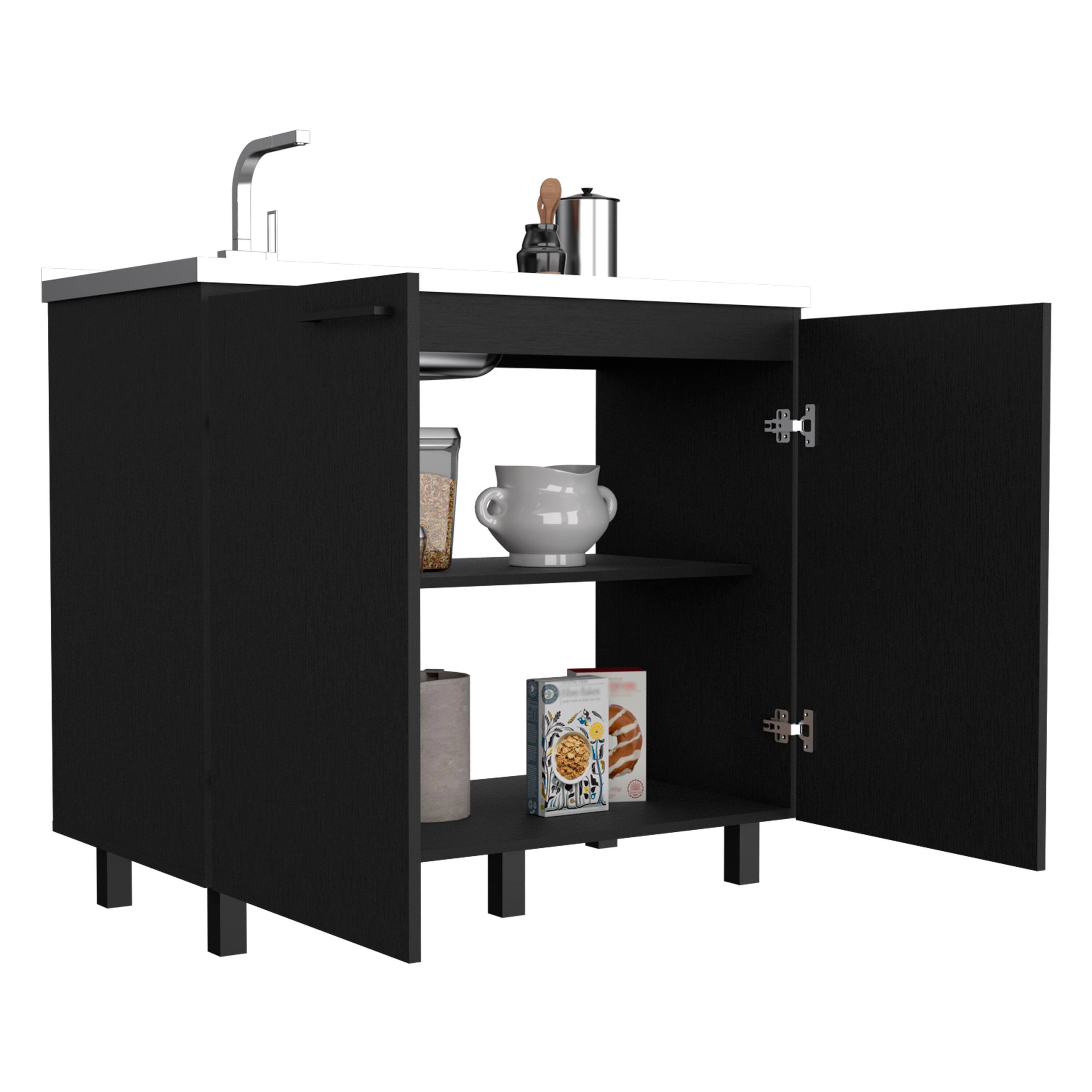 Alt View 2. TuHome - Napoles Utility Sink With Cabinet, Stainless Steel Countertop, With two Interior Shelf - Black.