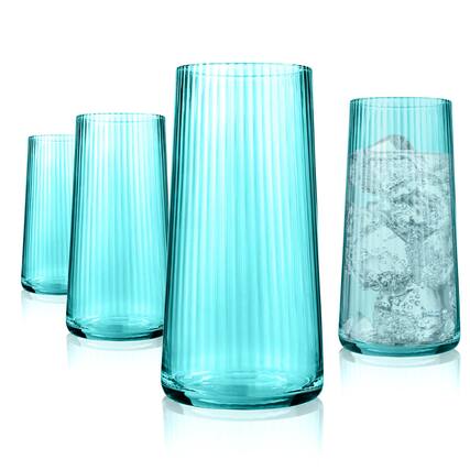 Front. Artland - Artland Soho Optic Highball Glasses, 17.5 oz, Set of 4, Turquoise - Turquoise.