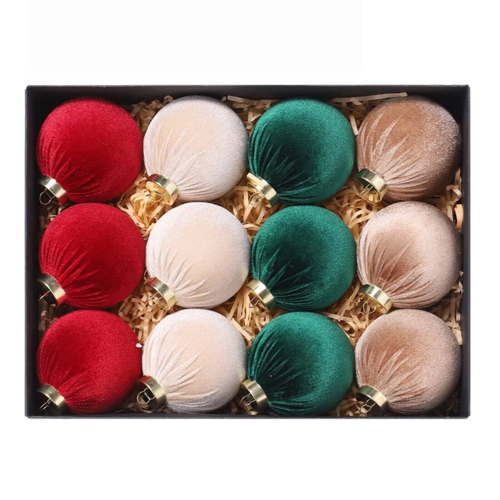 Front. Acekool - 12PCS Shatterproof Velvet Christmas Balls 3.15 Inch Ornaments Tree Decor for Home Party and Tabletop Display (Red White) - Red and White.