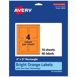 Avery - Printable Rectangle Labels, Bright 4" x 3", 40ct - Orange
