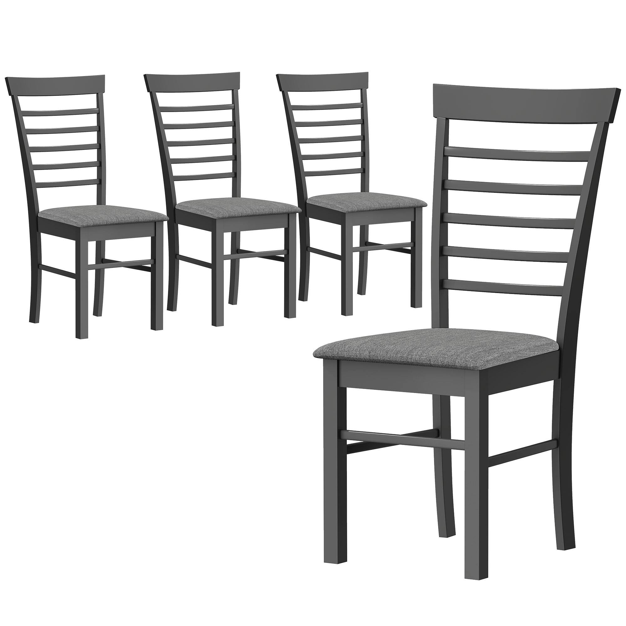 Alt View 1. Homcom - Dining Chairs Set of 4, Farmhouse Upholstered Kitchen Chairs with Rubber Wood Frame - Black.