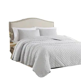 RT Designers Collection - Cayla 3 Pieces Washed Pinsonic Lightweight Quilts Set Queen Size For Bedding - Silver