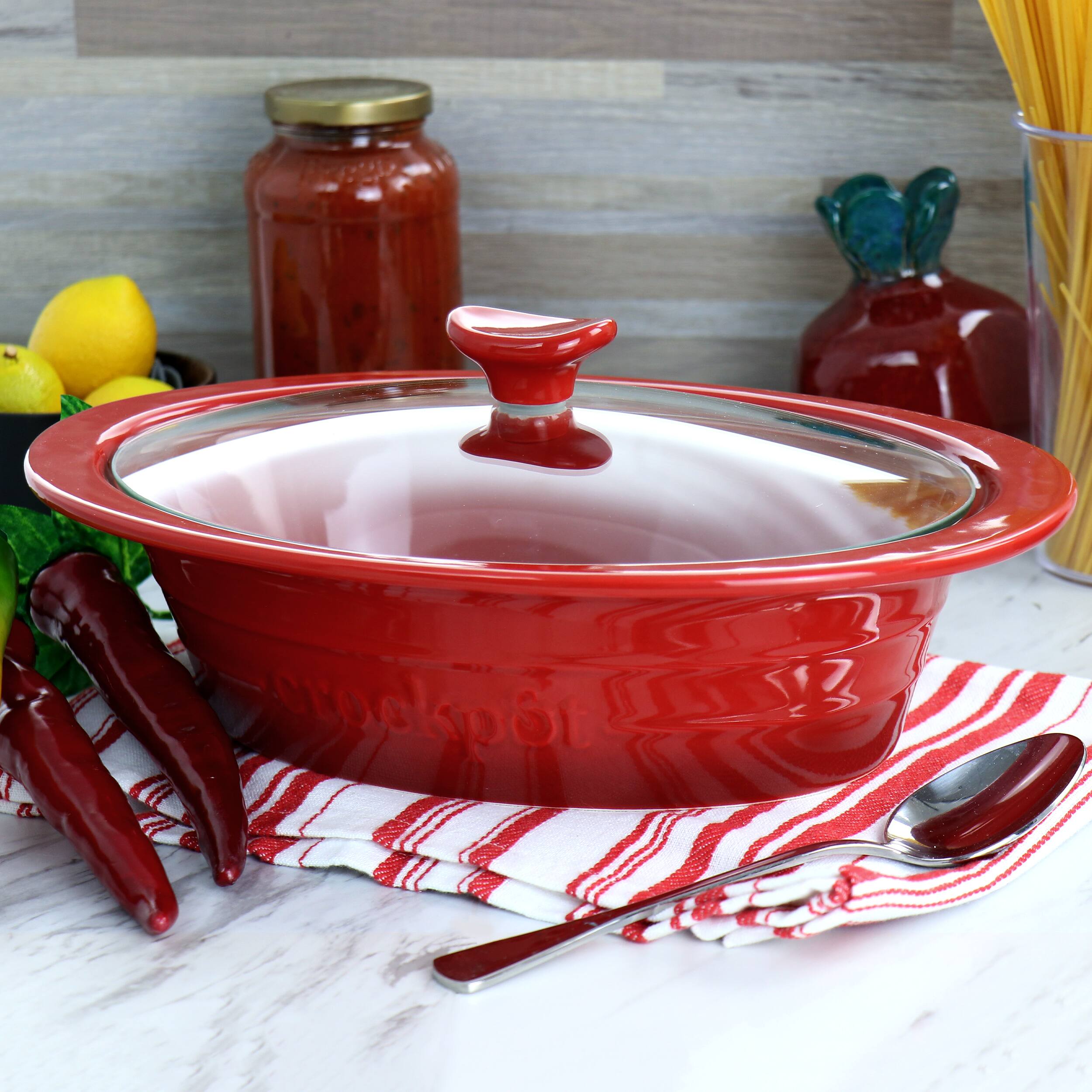 Alt View 5. Crock-Pot - Crockpot Appleton 2 Quart Oval Stoneware Casserole Dish in Red with Glass Lid - Red.