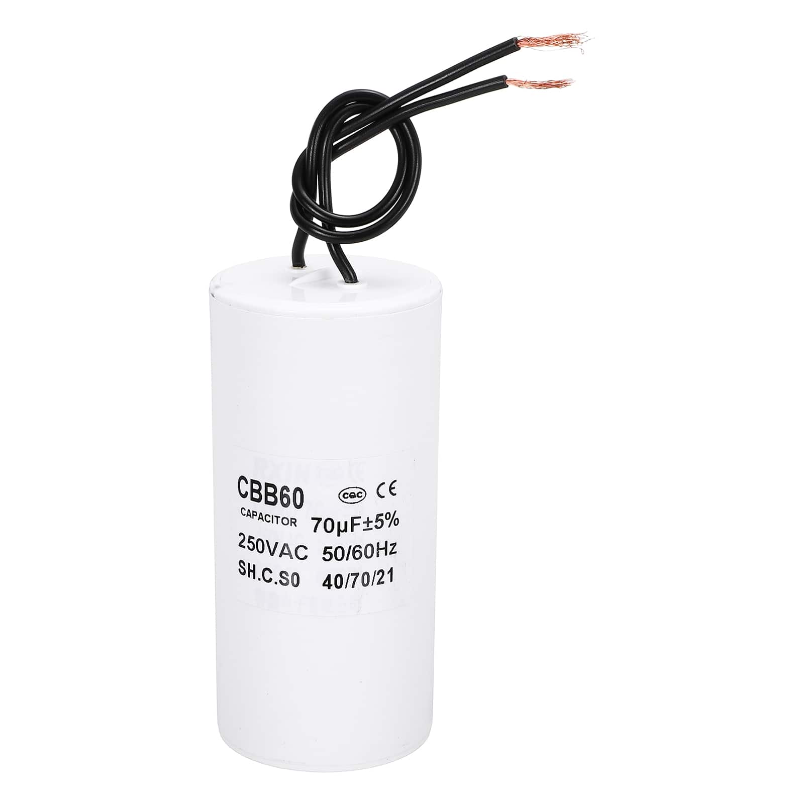 Unique Bargains - 70uF CBB60 Running Capacitor, AC 250V 2 Wires 50/60Hz Cylinder 100x50mm for Water Pumps, Washing Machines - White price history on PriceWatchPro