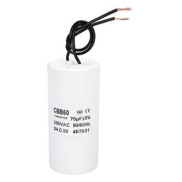 Unique Bargains - 70uF CBB60 Running Capacitor, AC 250V 2 Wires 50/60Hz Cylinder 100x50mm for Water Pumps, Washing Machines - White