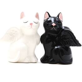 Pacific Trading - Black and White Angel Kity Cats Ceramic Magnetic Salt and Pepper Shaker Set - Multicolor