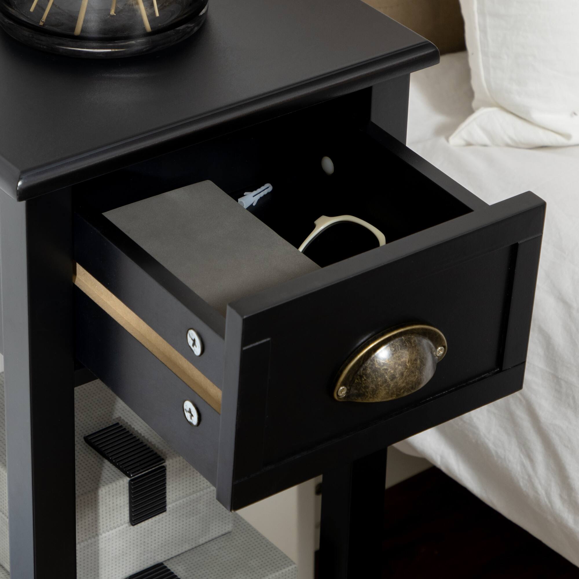 Alt View 7. Homcom - 2-Tier Side Table w/ Drawer & Bottom Shelf, Narrow End Table for Living Room - Black.