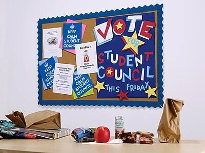 Sure, here is the corrected and grouped text from the image:

---

**Main Poster:**
- VOTE FOR STUDENT COUNCIL THIS FRIDAY

**Posters:**
- KEEP CALM STUDENT COUNCIL
- KEEP CALM STUDENT COUNCIL

**Signs:**
- Don't Blow It
- All Students Eligible to Vote

**Other Text:**
- (Text on the small papers is not fully legible, but they appear to be related to the election process and reminders.)

---

This text is organized based on the visual elements in the image.