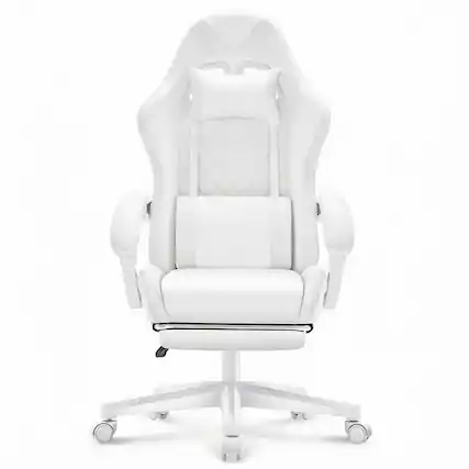 Front. Frangdom - White Massage Gaming Chair with Footrest Pocket Spring Recline - White 26.5"D x 26.5"W x 50"H.