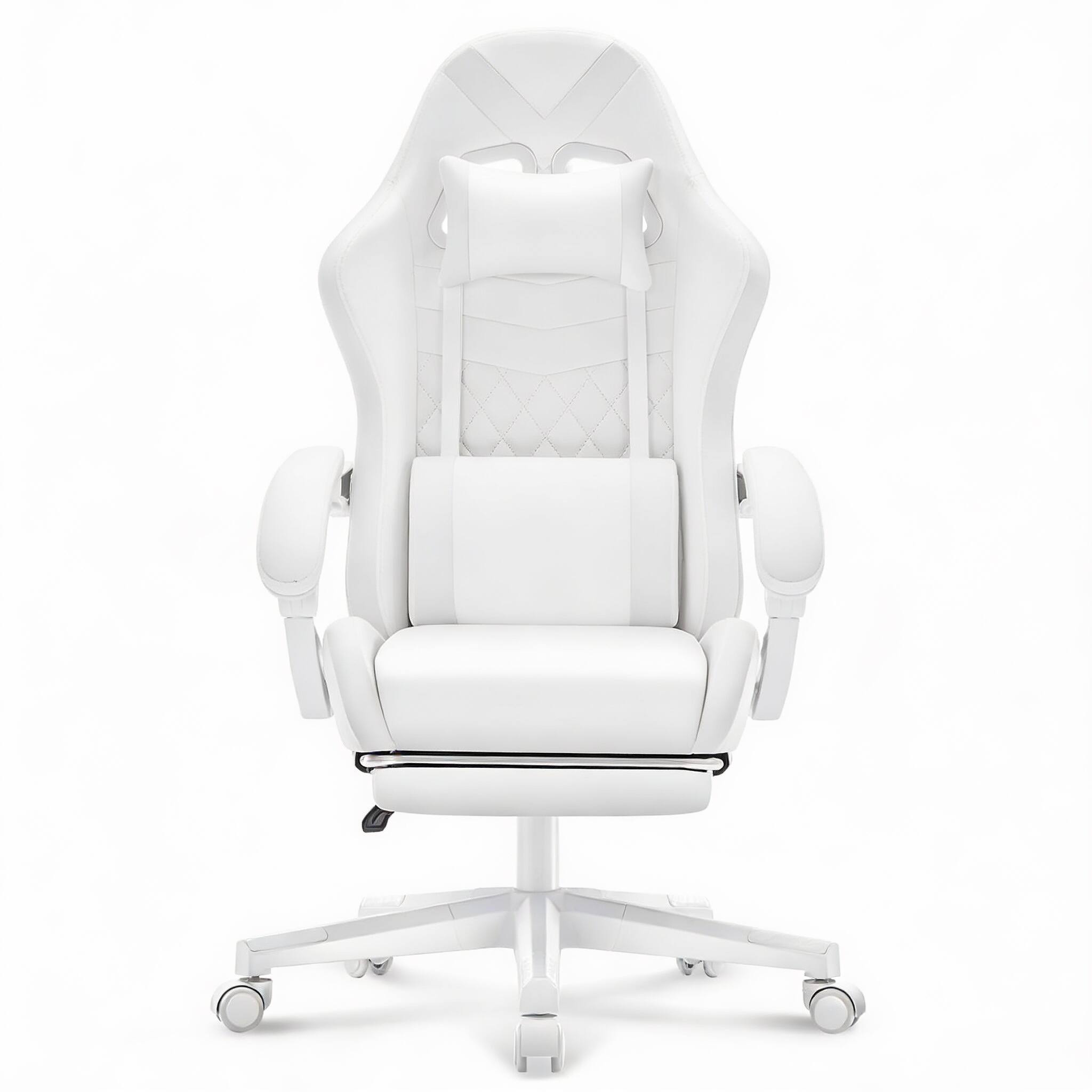 Front. Frangdom - White Massage Gaming Chair with Footrest Pocket Spring Recline - White 26.5"D x 26.5"W x 50"H.