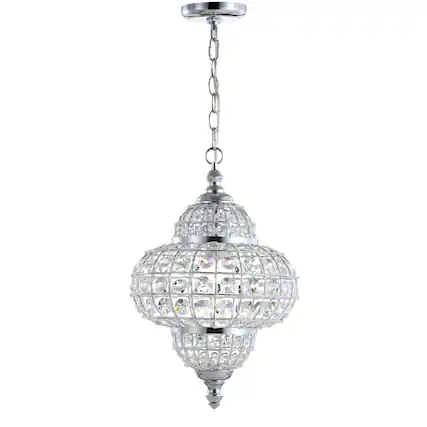 Front. Jonathan Y - Juliette 12" Crystal/Metal LED Pendant, Chrome - Chrome/Clear.