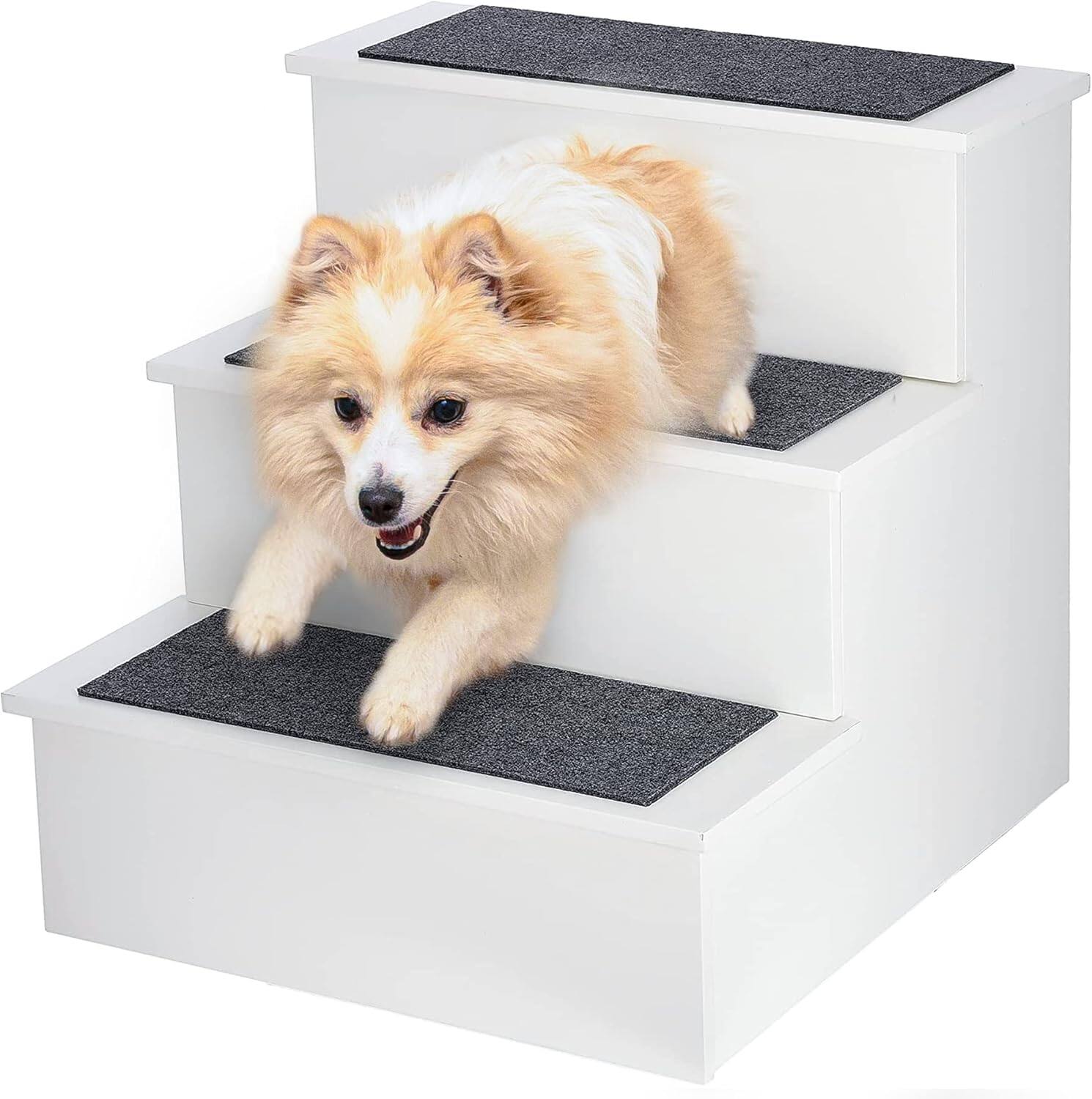 Alt View 7. AdirPet - Portable Dog Ramp Ladder Non-Slip 3-Step Pet Stairs - White.