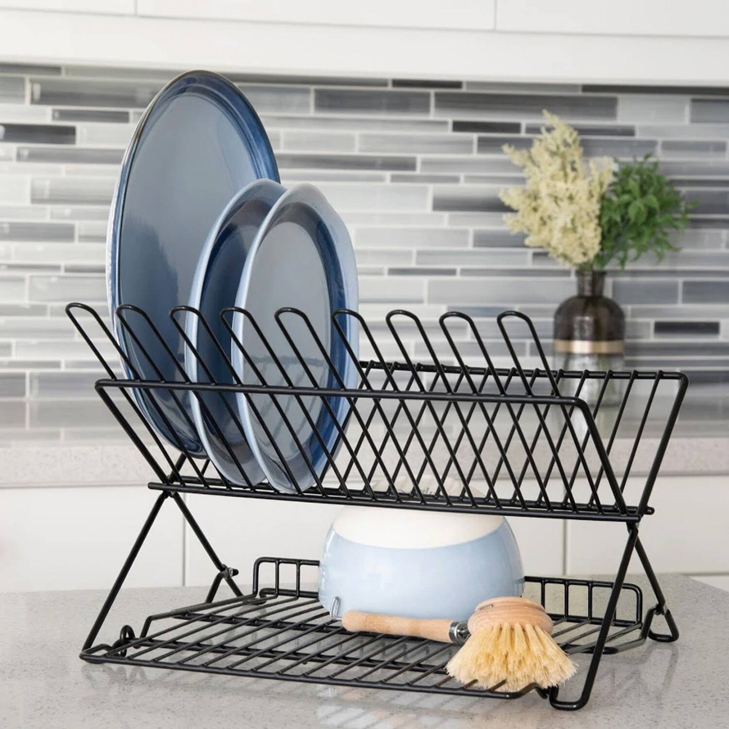 Left. Better Houseware - Folding Dish Rack - Black.