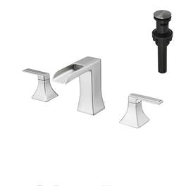 Modern 8 Inch Widespread Double Handle Brass Bathroom Faucet with Pop Up Drain and Water Supply Hoses