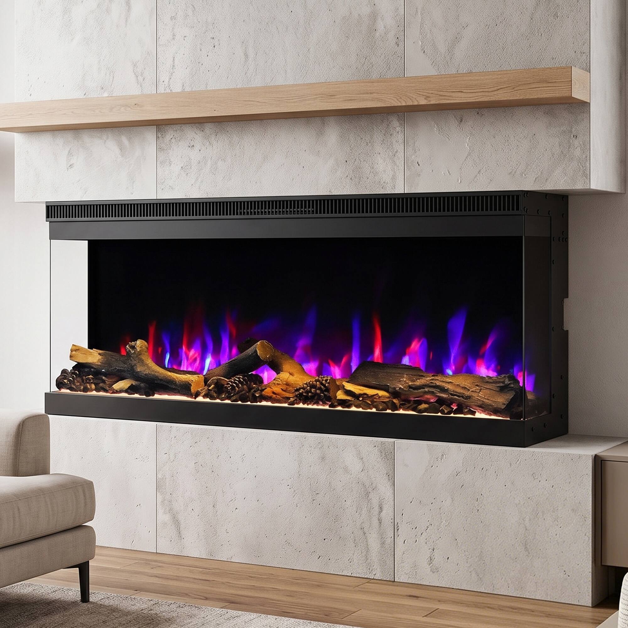 Front. Ihomeadore - 42 Inch Smart Electric Fireplace with Voice App Control 1500W Recessed Wall Mounted Electric with 14 Flame Colors - Black.