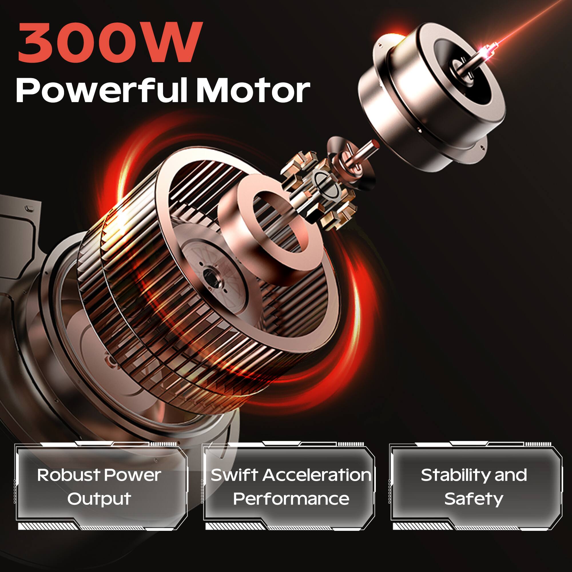 300W Powerful Motor  
Robust Power Output  
Swift Acceleration Performance  
Stability and Safety