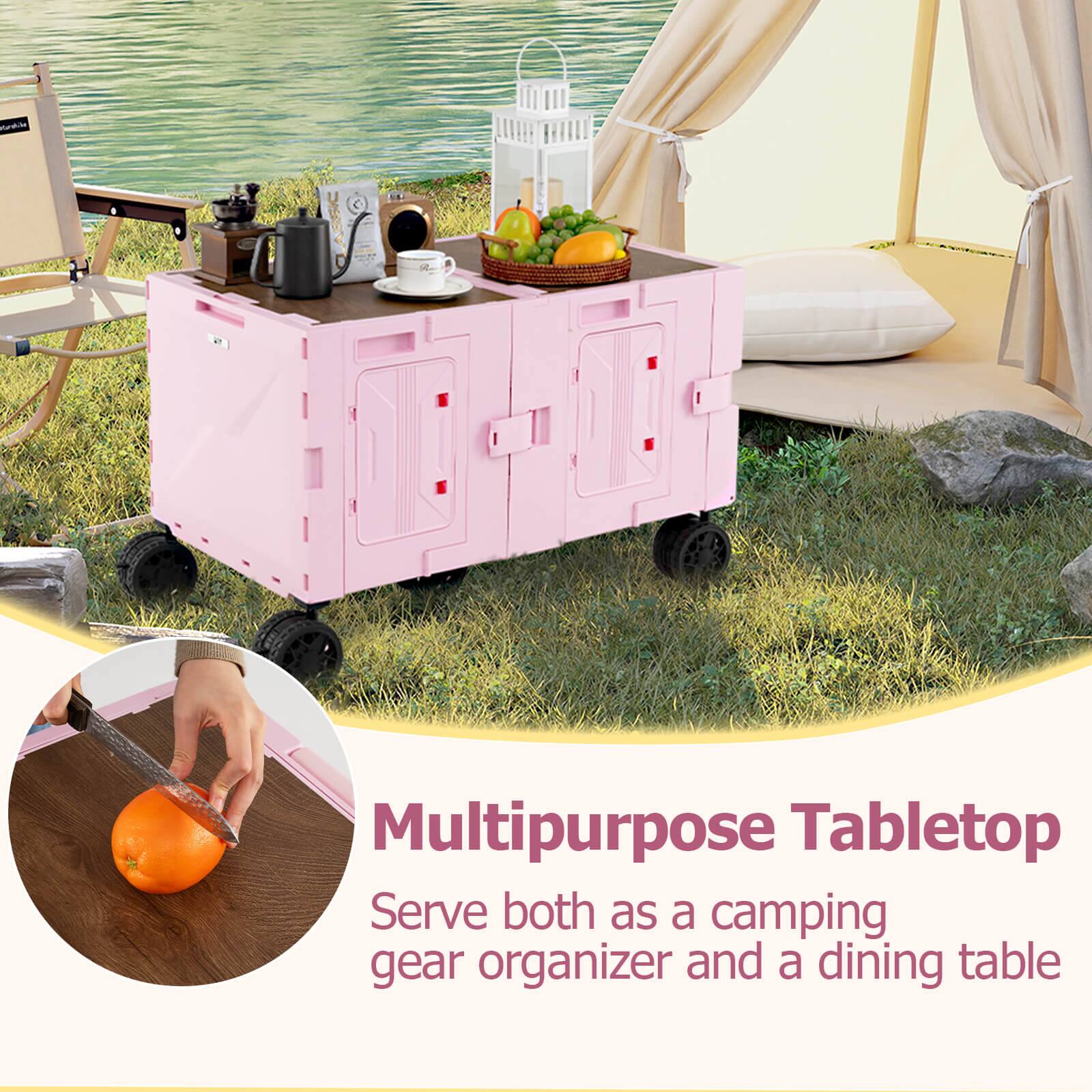 Multipurpose Tabletop  
Serve both as a camping gear organizer and a dining table